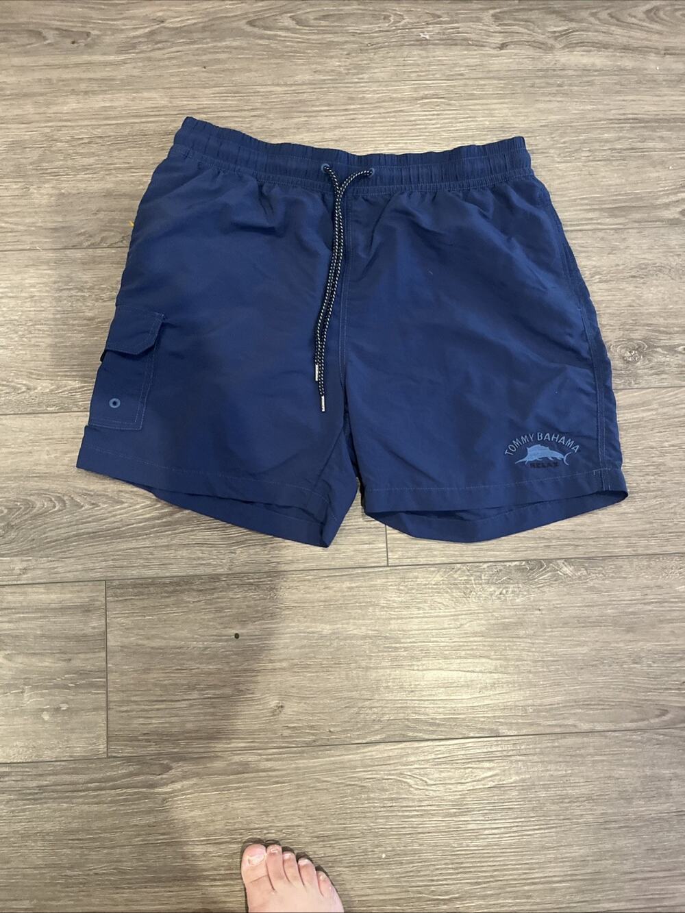 Tommy Bahama Swim Trunks Mens Large Blue Cargo Lined Drawstring Beach Pockets